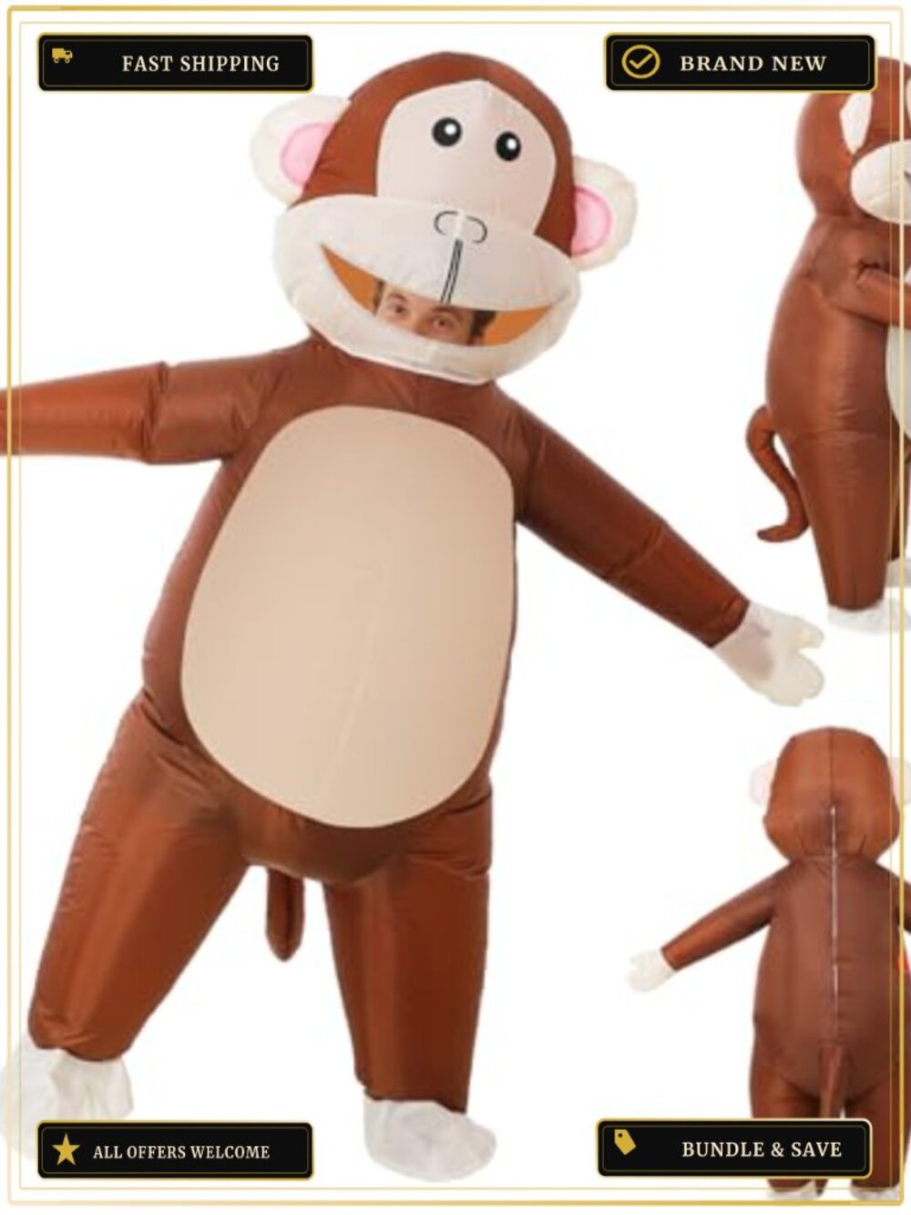 Inflatable Monkey Costume Adult Blow Up Halloween Cosplay Suit with Gloves Pump